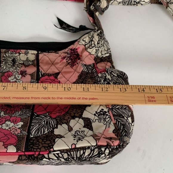 Vera Bradley Mocha Rouge Brown Pink Ecru Floral Quilted Crossbody Shoulder Bag - Picture 13 of 15